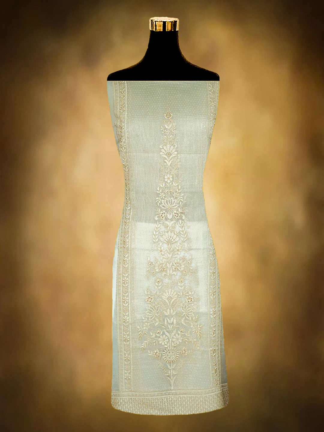 Ada Hand Embroidered Isabelline White Organza Lucknowi Chikankari Unstitched Kurta Dupatta Set With Pearl Work 01A689427