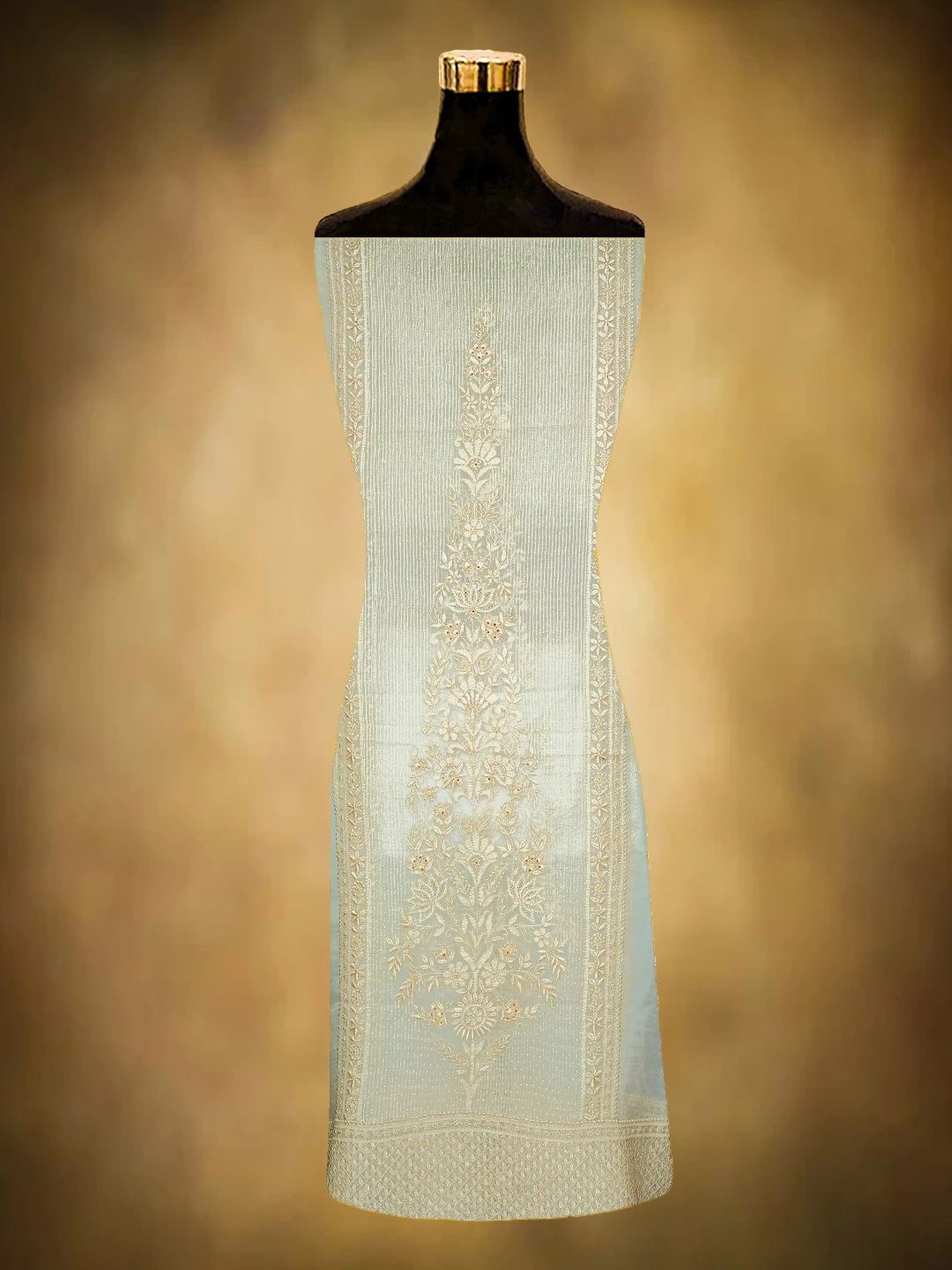 Ada Hand Embroidered Isabelline White Organza Lucknowi Chikankari Unstitched Kurta Dupatta Set With Pearl Work 01A689427