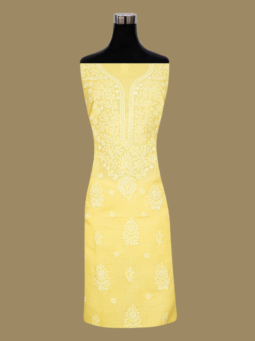 Ada Hand Embroidered Yellow Cotton Lucknowi Chikankari Unstitched Kurta Piece 01A724759