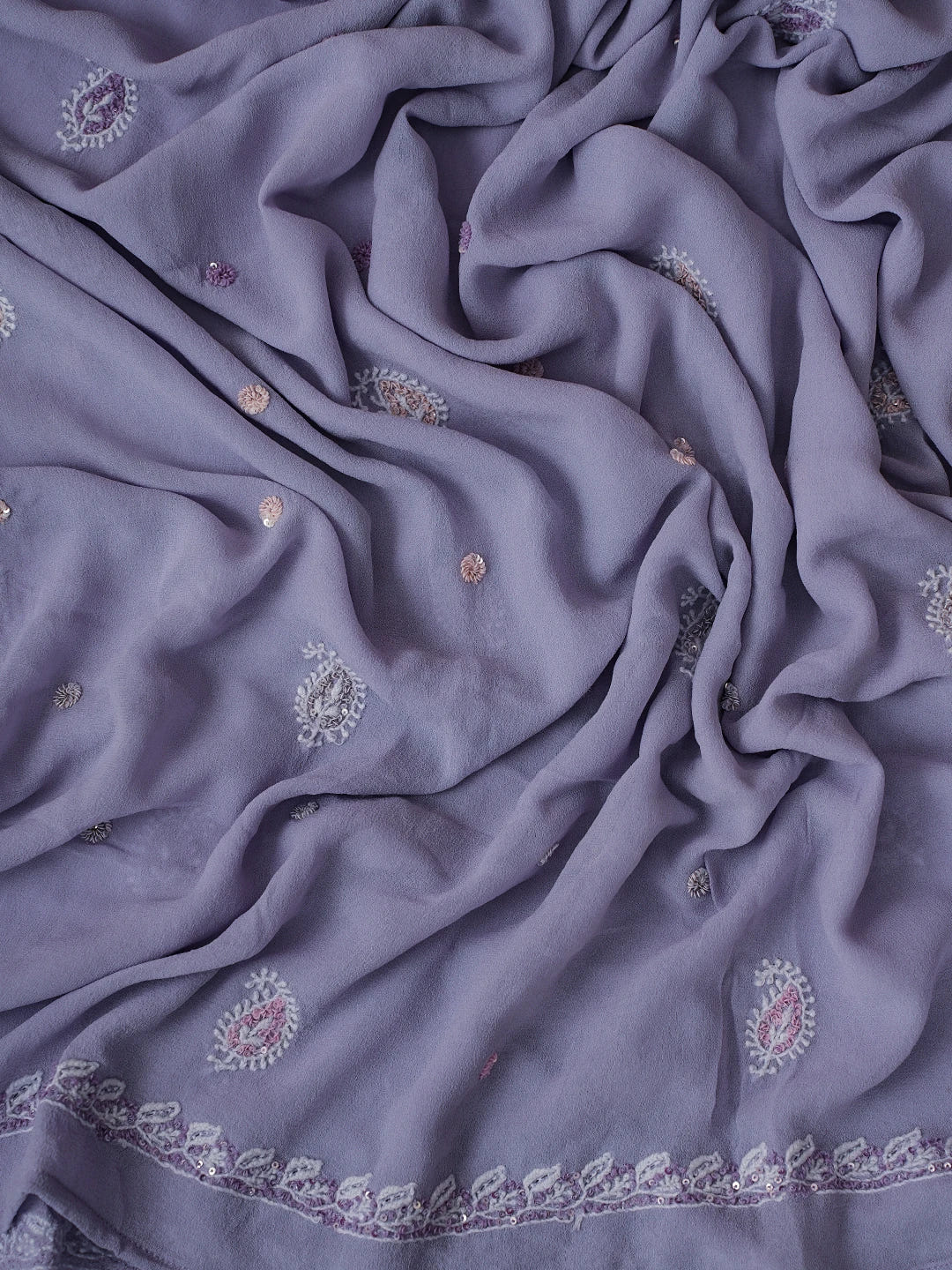 Ada Hand Embroidered Mauve Pure Georgette Lucknowi Chikankari Unstitched Kurta Dupatta Set With Sequinned Work 01A635927