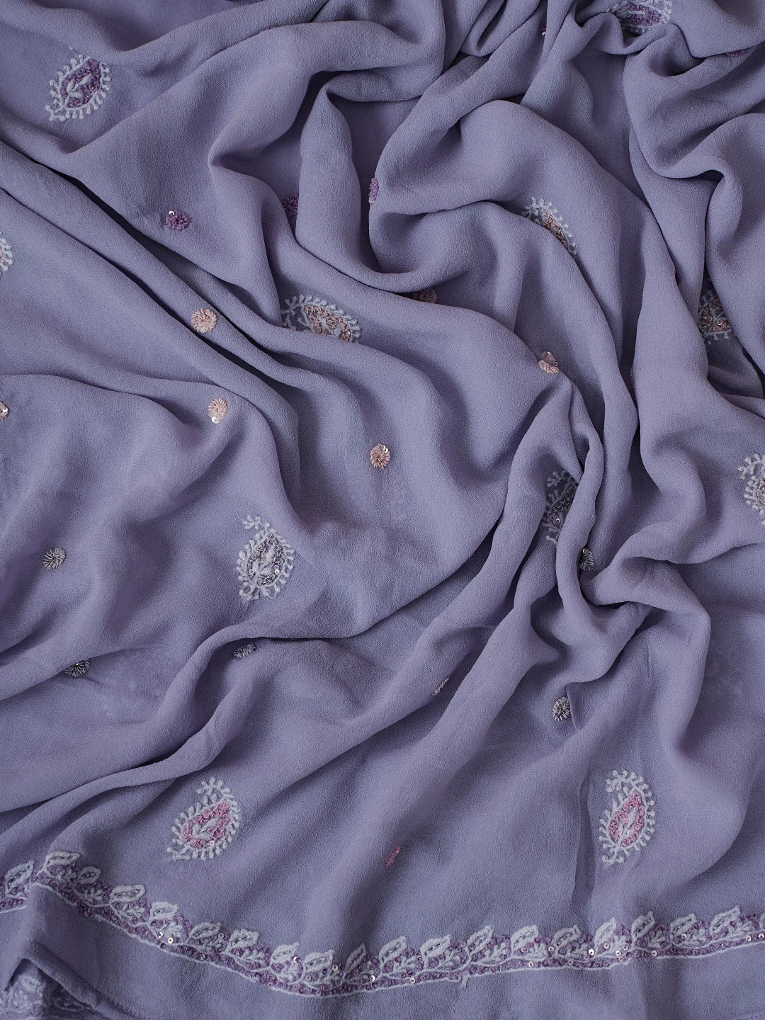 Ada Hand Embroidered Mauve Pure Georgette Lucknowi Chikankari Unstitched Kurta Dupatta Set With Sequinned Work 01A635927