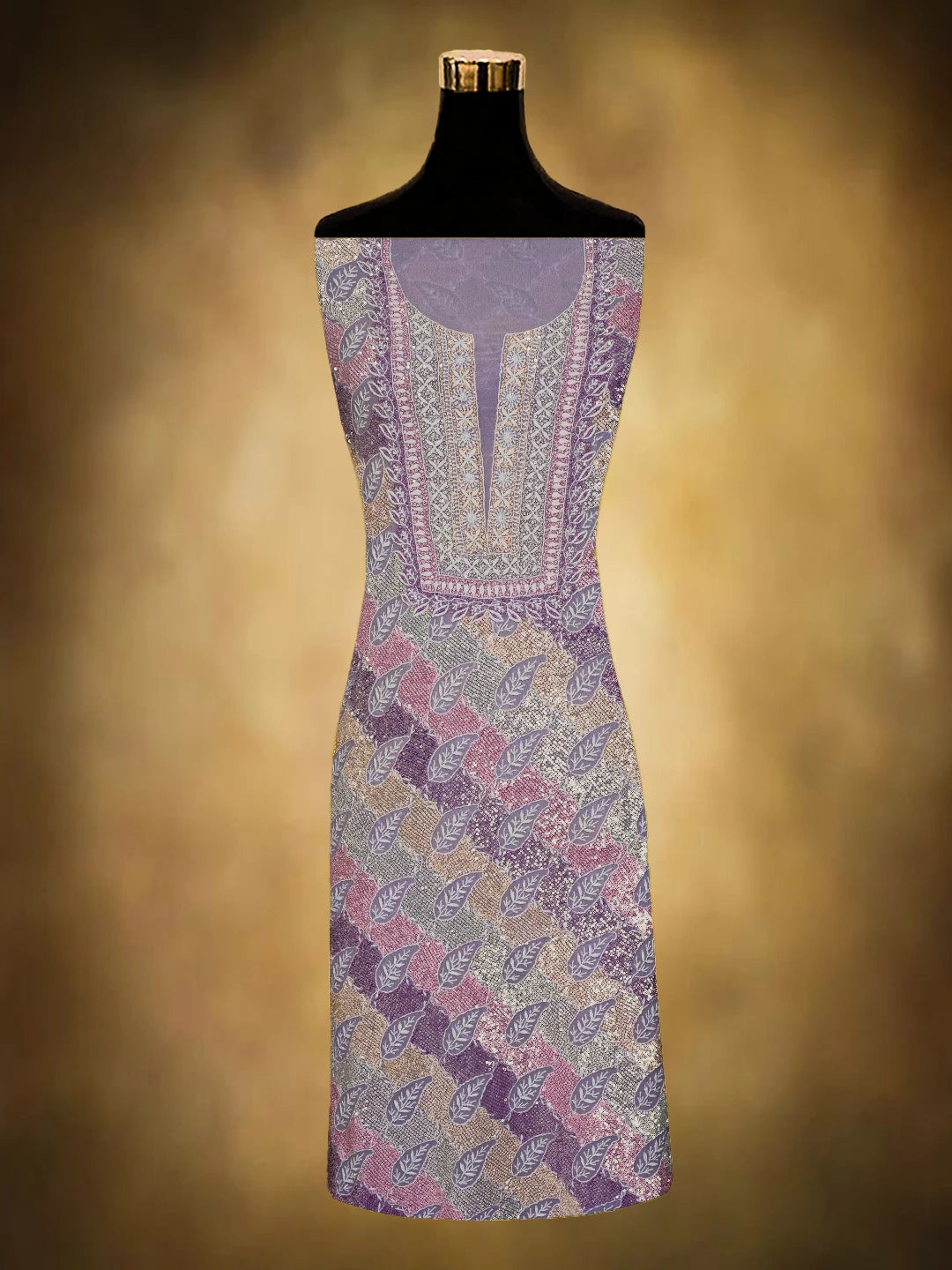 Ada Hand Embroidered Mauve Pure Georgette Lucknowi Chikankari Unstitched Kurta Dupatta Set With Sequinned Work 01A635927