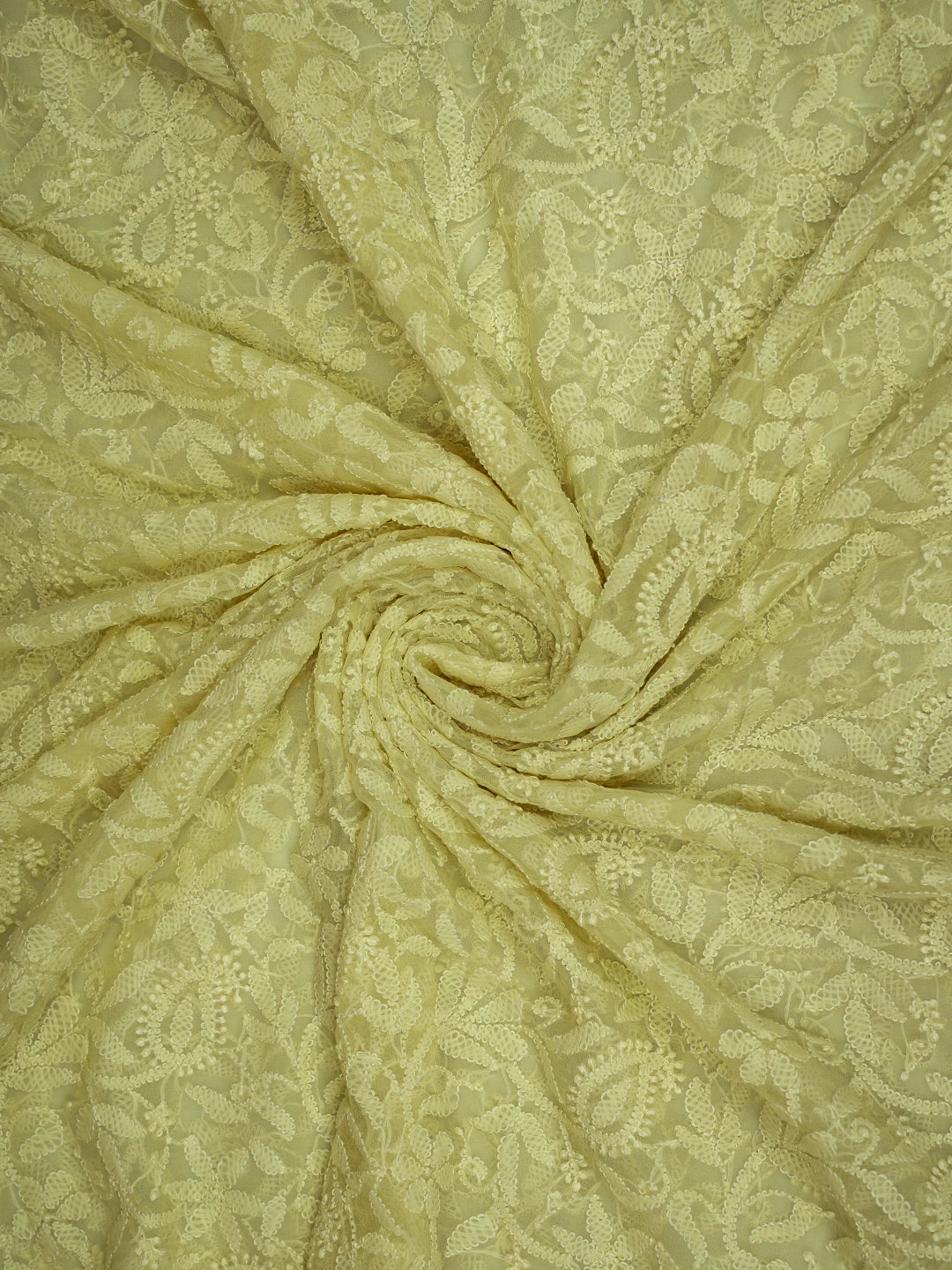 Ada Hand Embroidered Light Lemon Georgette Lucknowi Chikankari Dupatta 01A374560