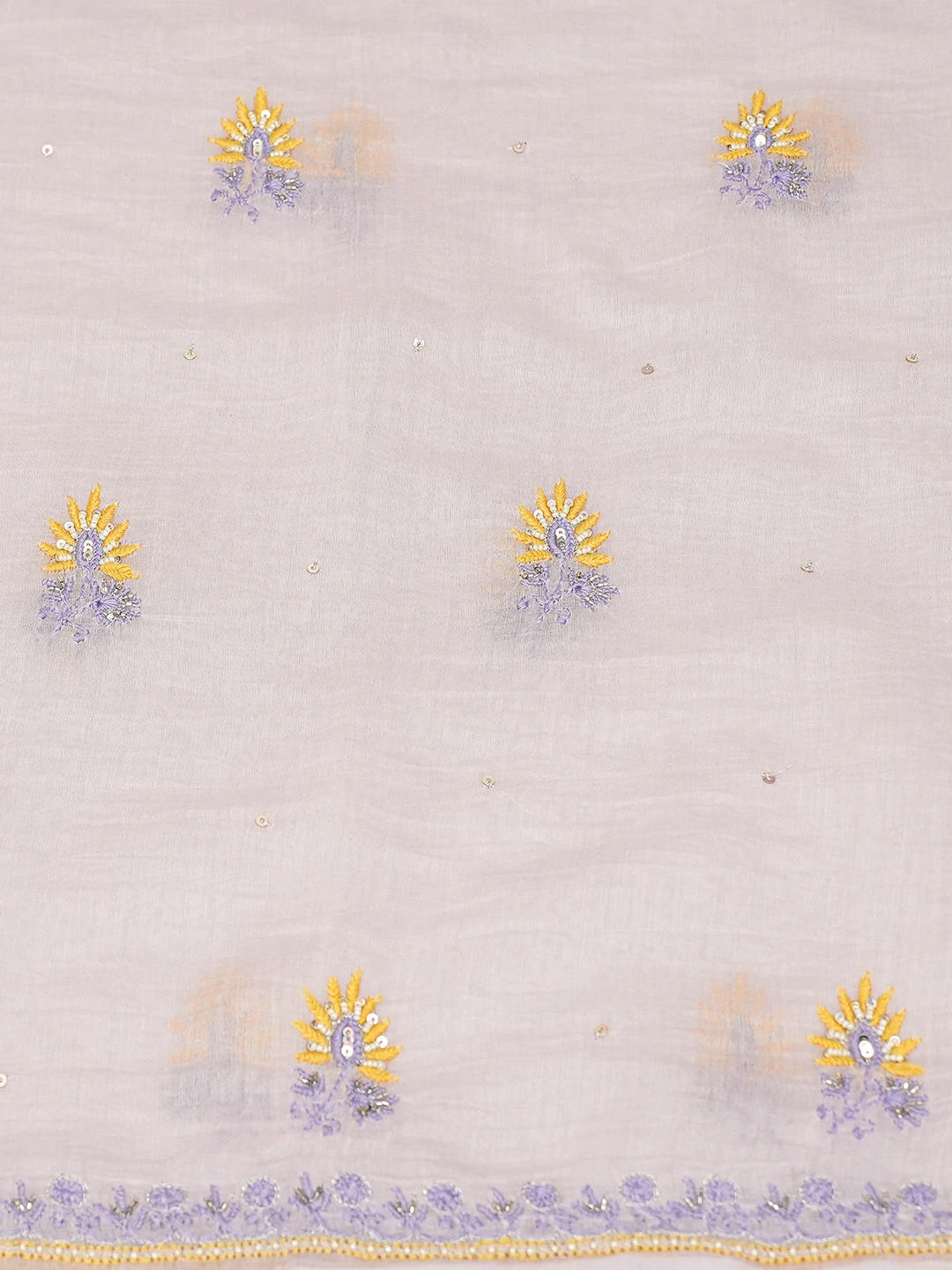 Ada Hand Embroidered Lavender Chanderi Lucknowi Chikankari Unstitched Kurta Dupatta Set With Sequins Work 01A642999