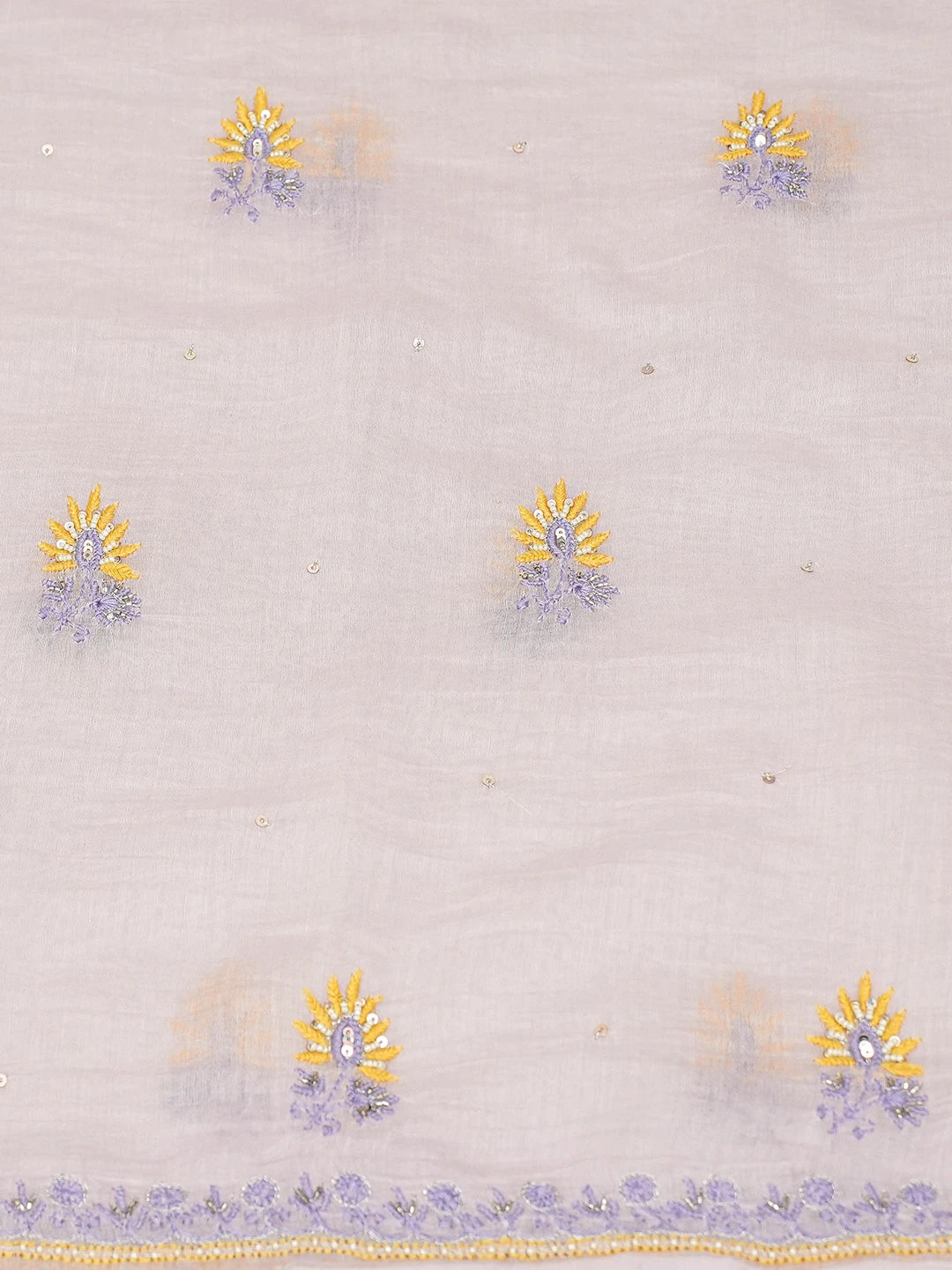 Ada Hand Embroidered Lavender Chanderi Lucknowi Chikankari Unstitched Kurta Dupatta Set With Sequins Work 01A642999