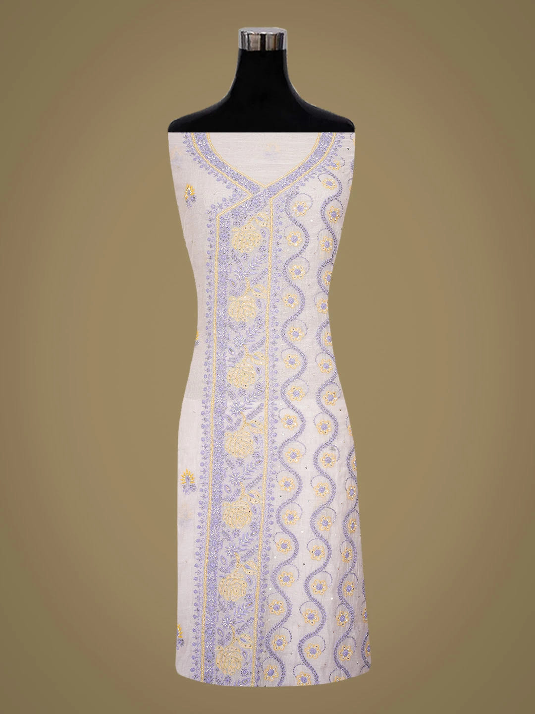 Ada Hand Embroidered Lavender Chanderi Lucknowi Chikankari Unstitched Kurta Dupatta Set With Sequins Work 01A642999