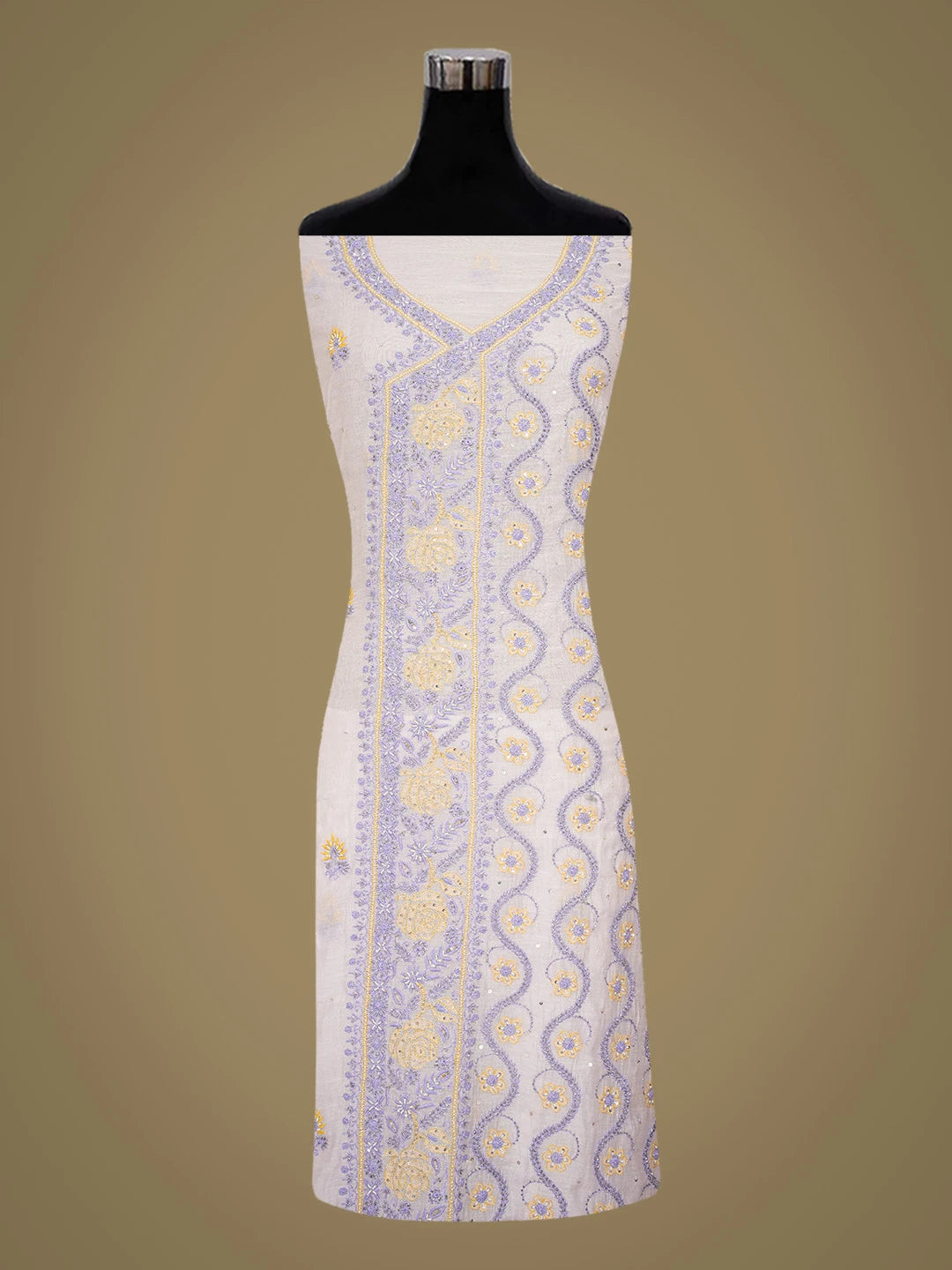 Ada Hand Embroidered Lavender Chanderi Lucknowi Chikankari Unstitched Kurta Dupatta Set With Sequins Work 01A642999