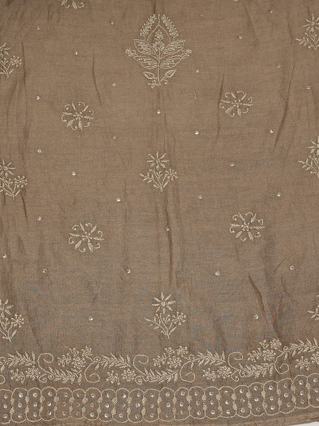 Ada Hand Embroidered Chamoisee Brown Tissue Lucknowi Chikankari Semi-Stitched Kurta Dupatta Set With Cutdana Work 01A345131