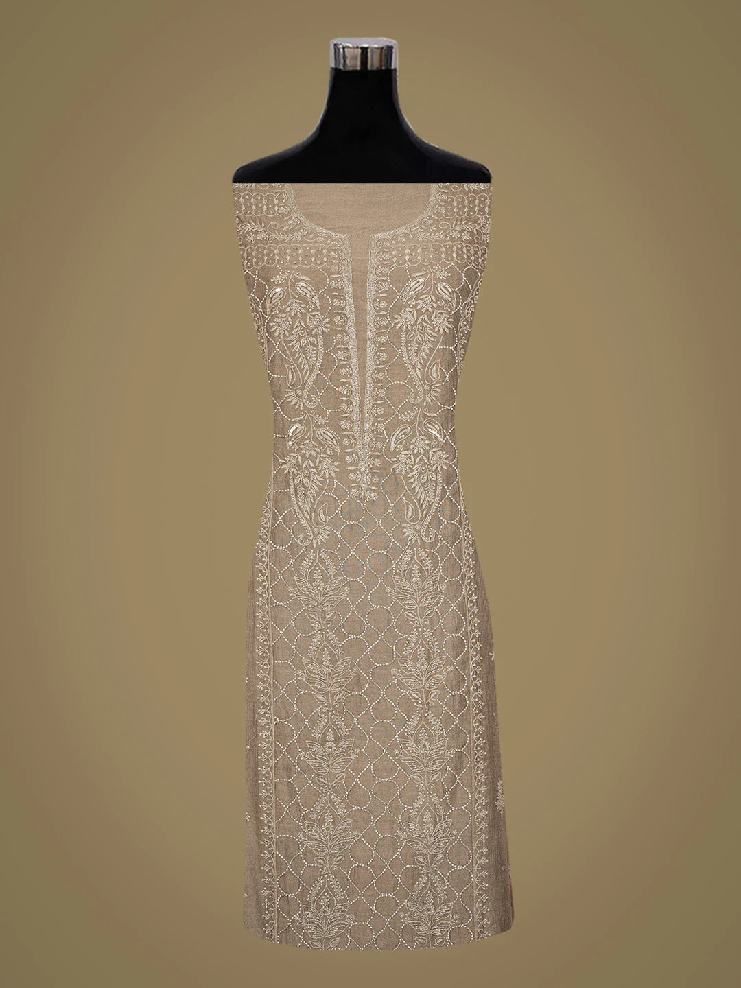 Ada Hand Embroidered Chamoisee Brown Tissue Lucknowi Chikankari Semi-Stitched Kurta Dupatta Set With Cutdana Work 01A345131