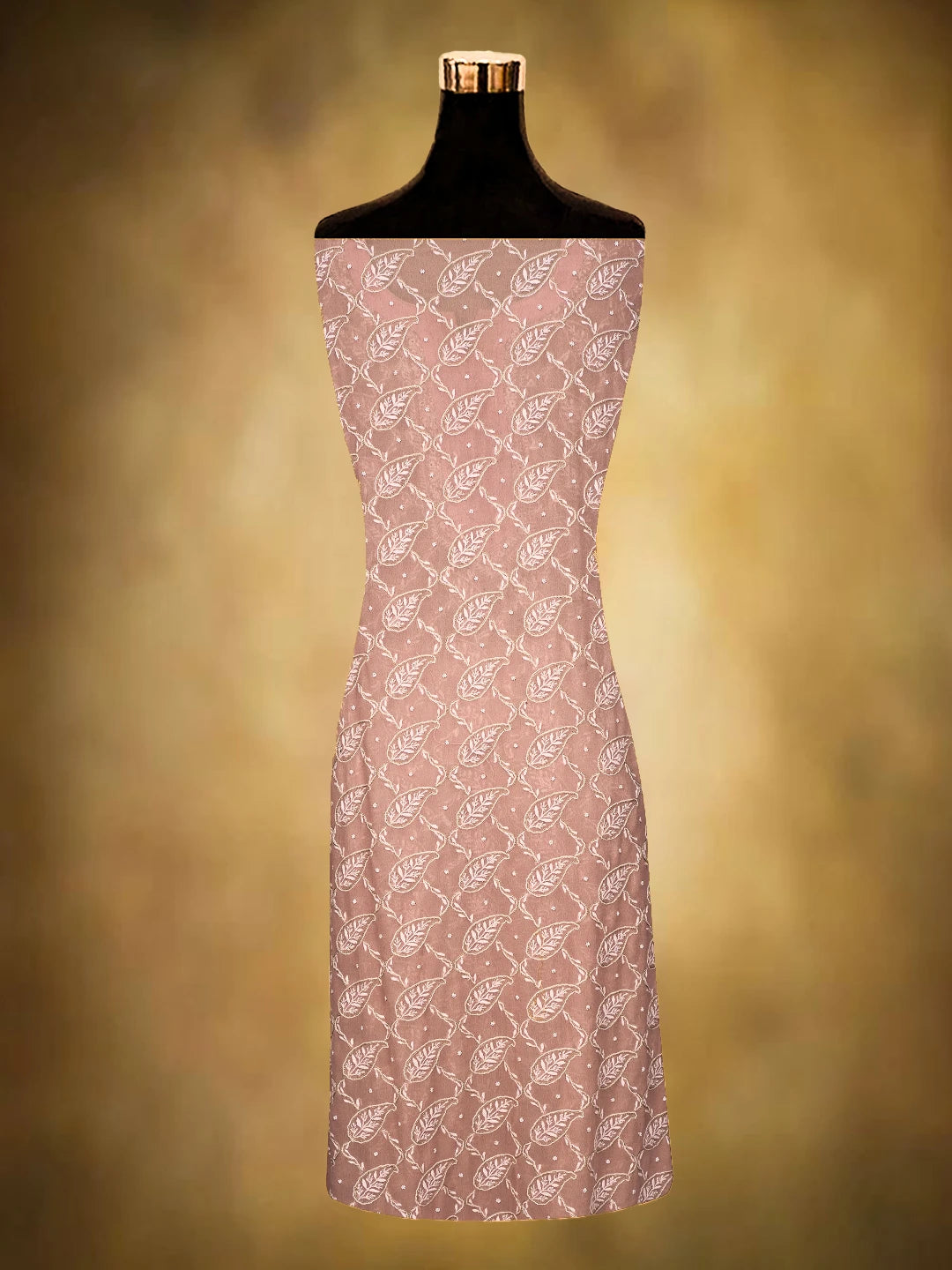 Ada Hand Embroidered Dusty Peach Pure Georgette Lucknowi Chikankari Unstitched Kurta Dupatta Set With Cutdana Work 01A590710
