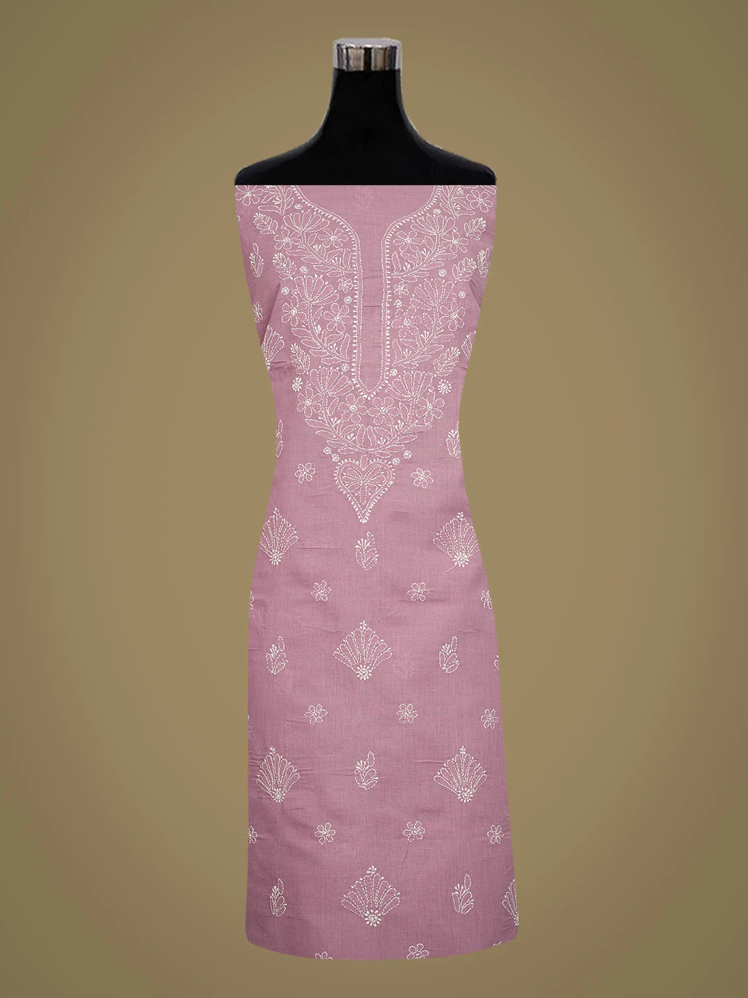 Ada Hand Embroidered Dark Mauve Cotton Lucknowi Chikankari Unstitched Kurta Piece 01A725142