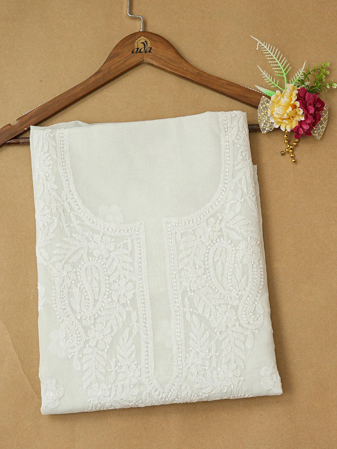 Ada Hand Embroidered Light Blue Cotton Lucknowi Chikankari Unstitched Kurta Piece 01A734435