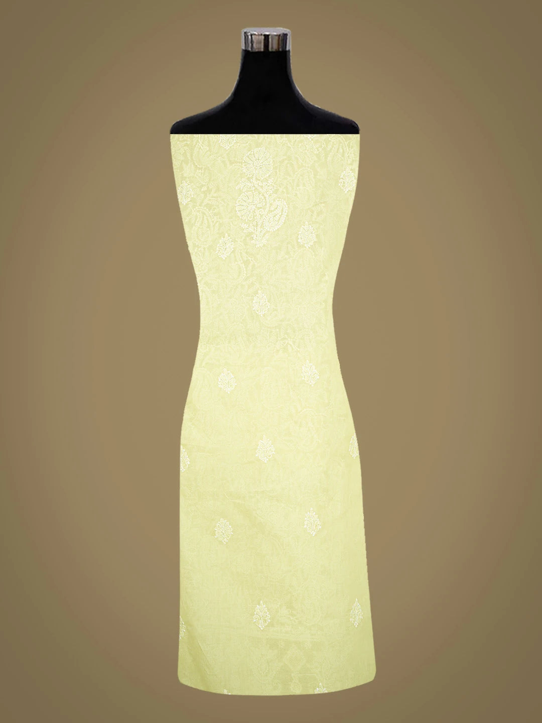 Ada Hand Embroidered Lemon Cotton Lucknowi Chikankari Unstitched Kurta Piece 01A711933