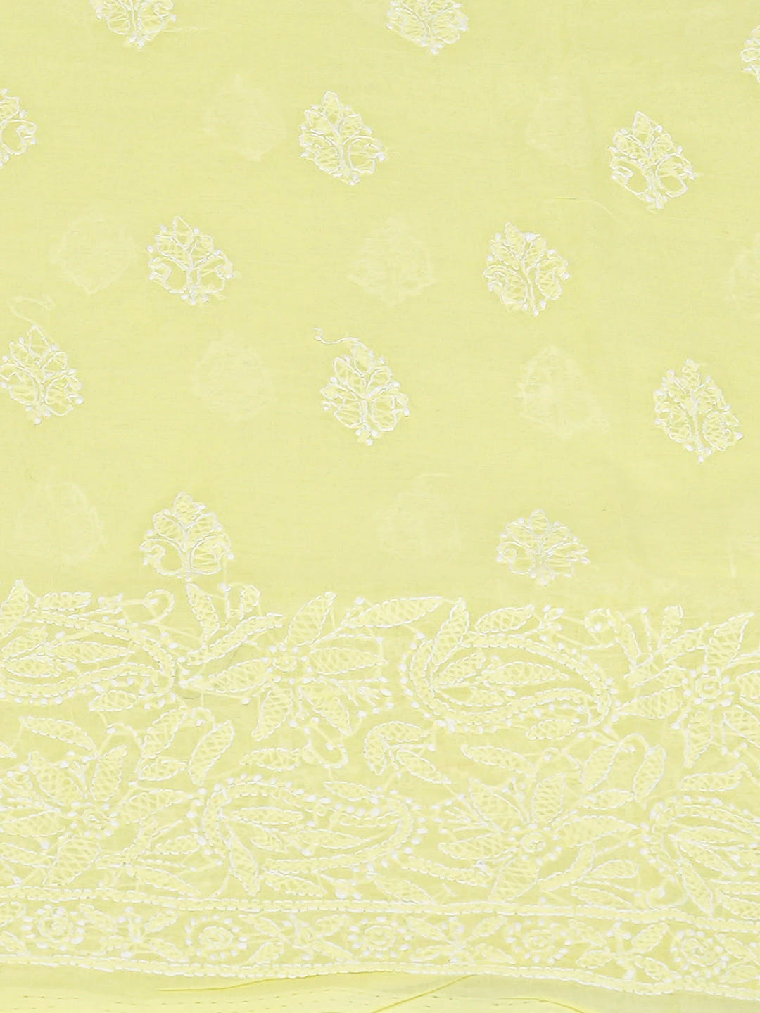 Ada Hand Embroidered Lemon Cotton Lucknowi Chikankari Unstitched Kurta Piece 01A711933