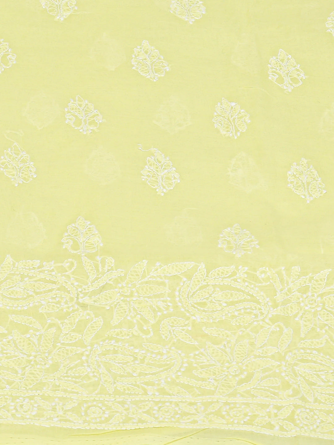 Ada Hand Embroidered Lemon Cotton Lucknowi Chikankari Unstitched Kurta Piece 01A711933