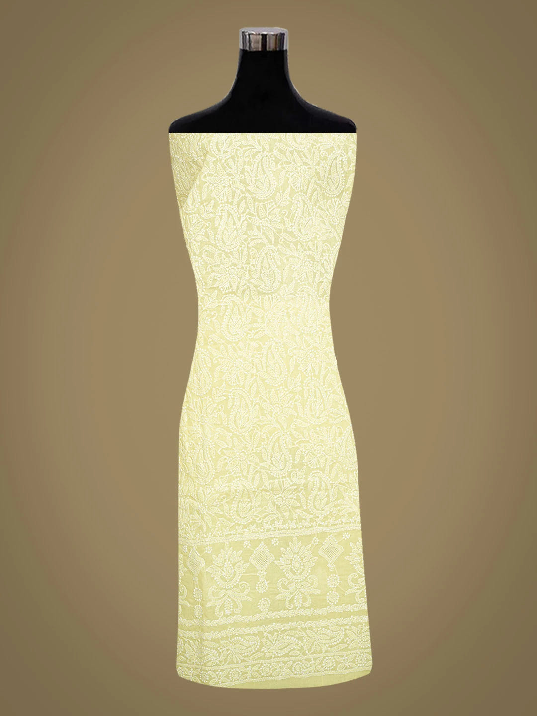 Ada Hand Embroidered Lemon Cotton Lucknowi Chikankari Unstitched Kurta Piece 01A711933