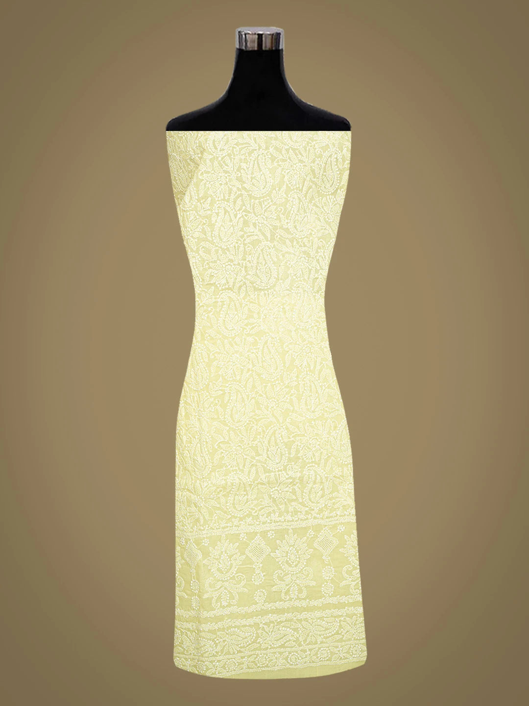Ada Hand Embroidered Lemon Cotton Lucknowi Chikankari Unstitched Kurta Piece 01A711933