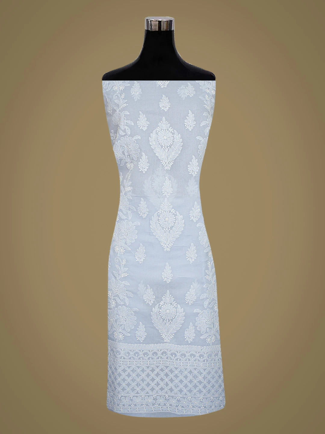 Ada Hand Embroidered Baby Blue Cotton Lucknowi Chikankari Unstitched Kurta Piece 01A734447