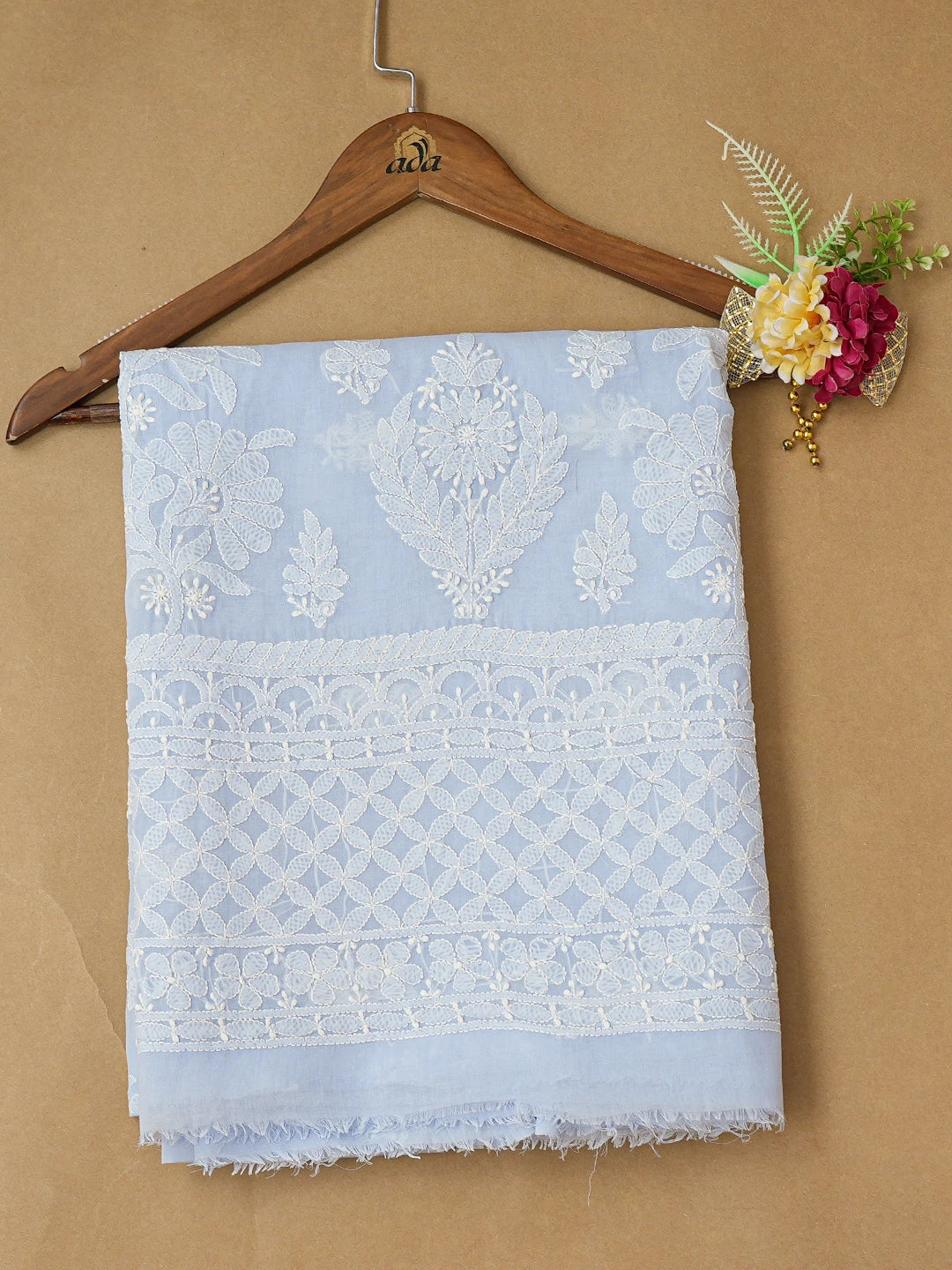 Ada Hand Embroidered Baby Blue Cotton Lucknowi Chikankari Unstitched Kurta Piece 01A734447