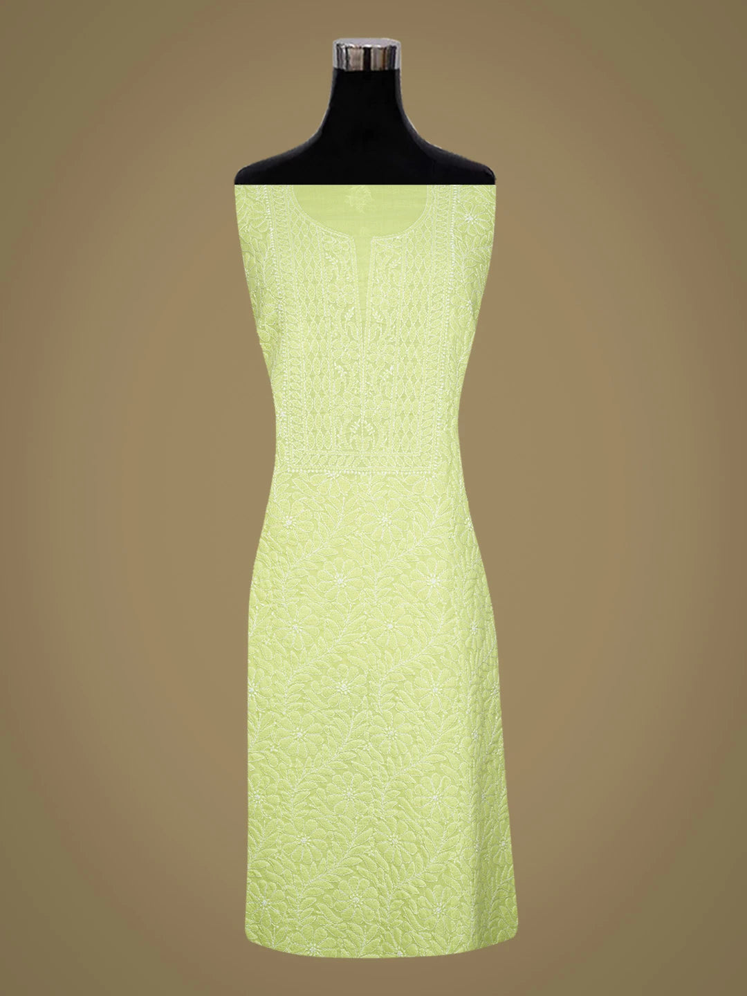 Ada Hand Embroidered Lime Green Cotton Lucknowi Chikankari Unstitched Kurta Piece 01A724492