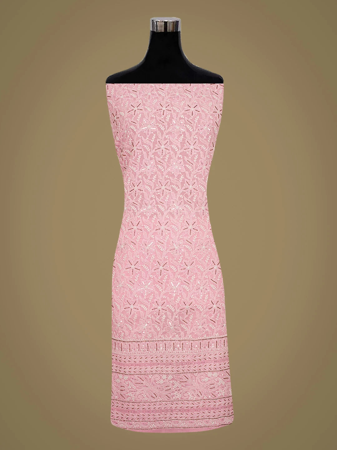 Ada Hand Embroidered Pink Cotton Lucknowi Chikankari Unstitched Suit Piece With Cutdana Work 01A393511