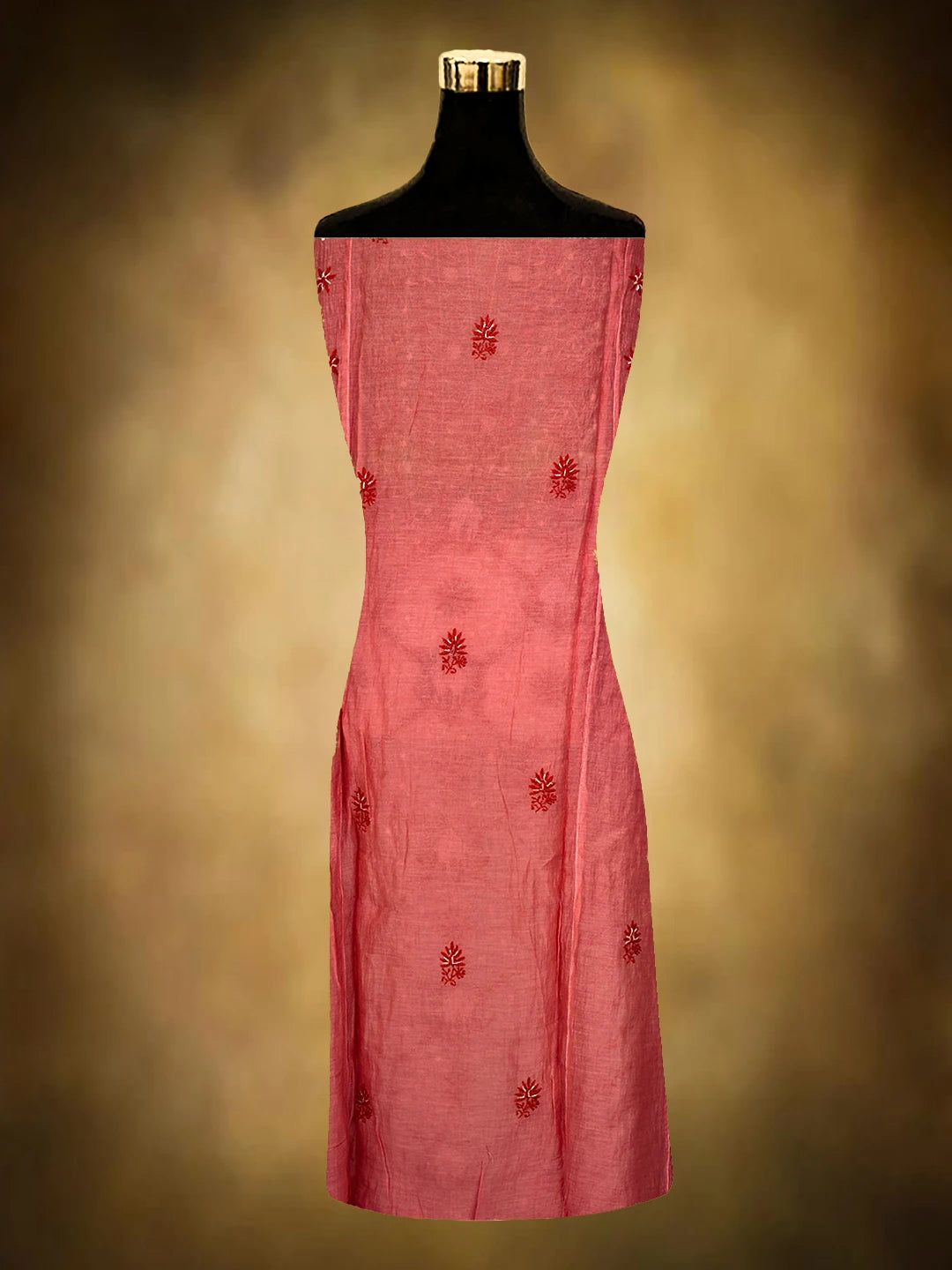 Ada Hand Embroidered Carrot Pink Chanderi Lucknowi Chikankari Semi-Stitched Kurta Dupatta Set With Cutdana Work 01A628026