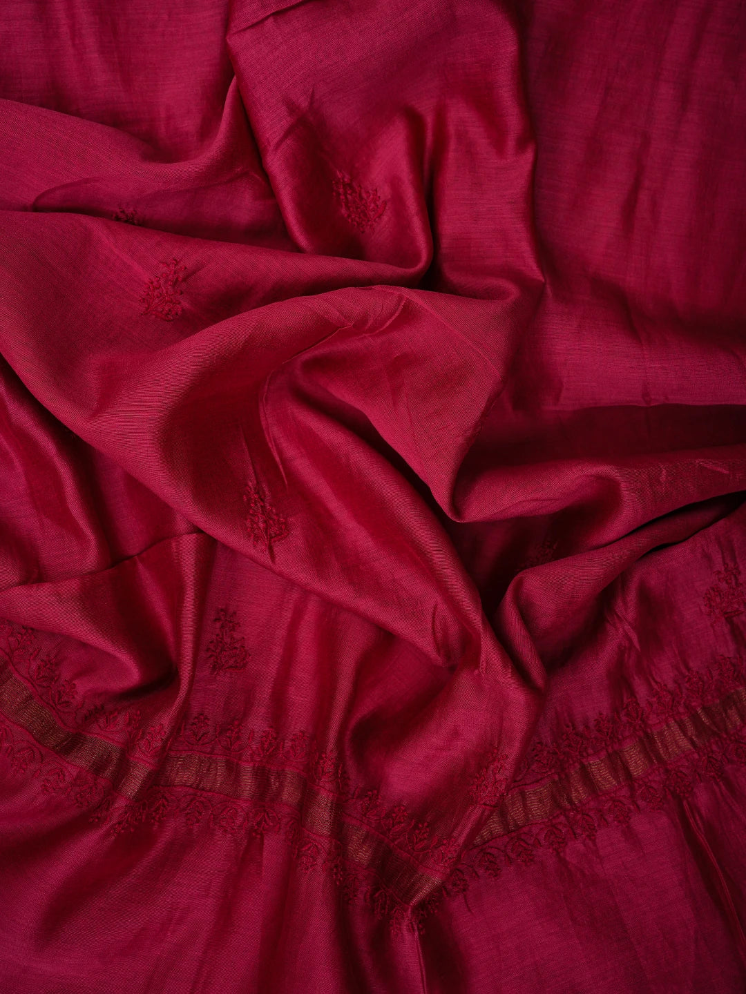 Ada Hand Embroidered Magenta Chanderi Lucknowi Chikankari Unstitched Kurta Dupatta Set 01A729202