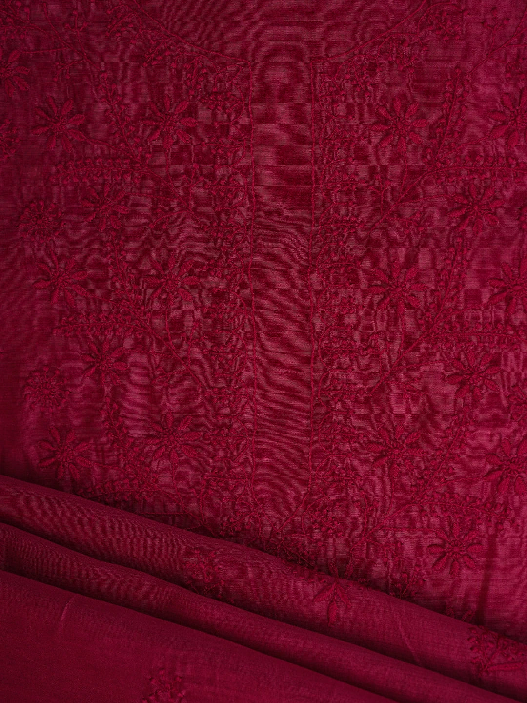 Ada Hand Embroidered Magenta Chanderi Lucknowi Chikankari Unstitched Kurta Dupatta Set 01A729202