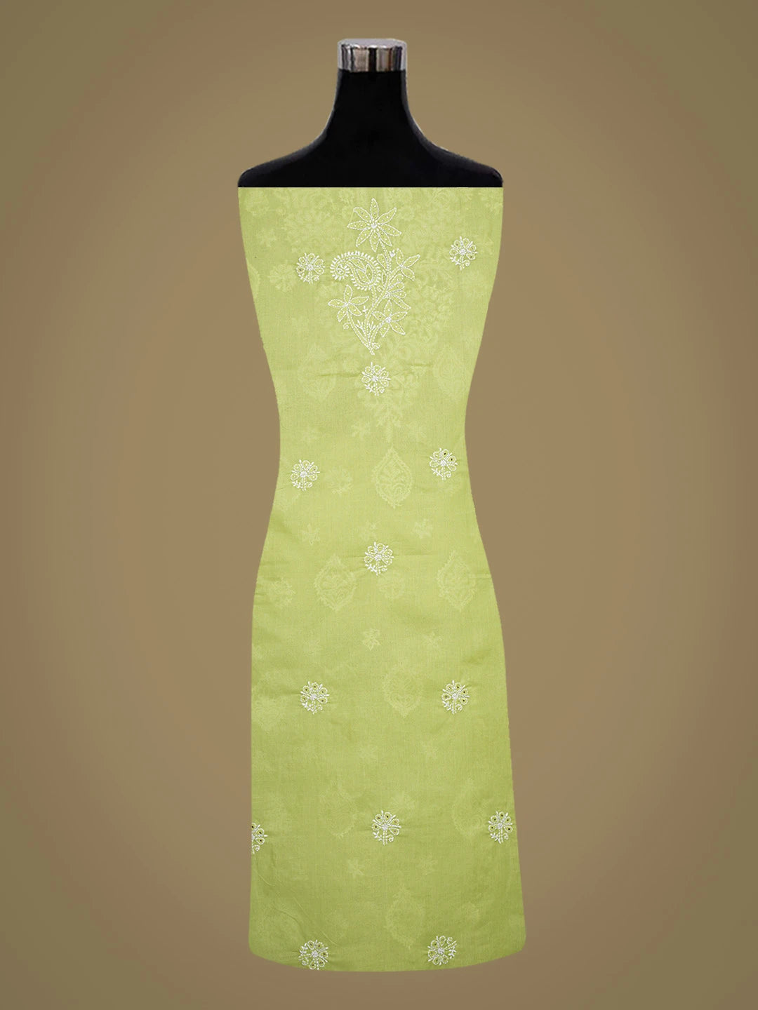 Ada Hand Embroidered Lime Green Cotton Lucknowi Chikankari Unstitched Suit Piece With Mukaish Work 01A657388