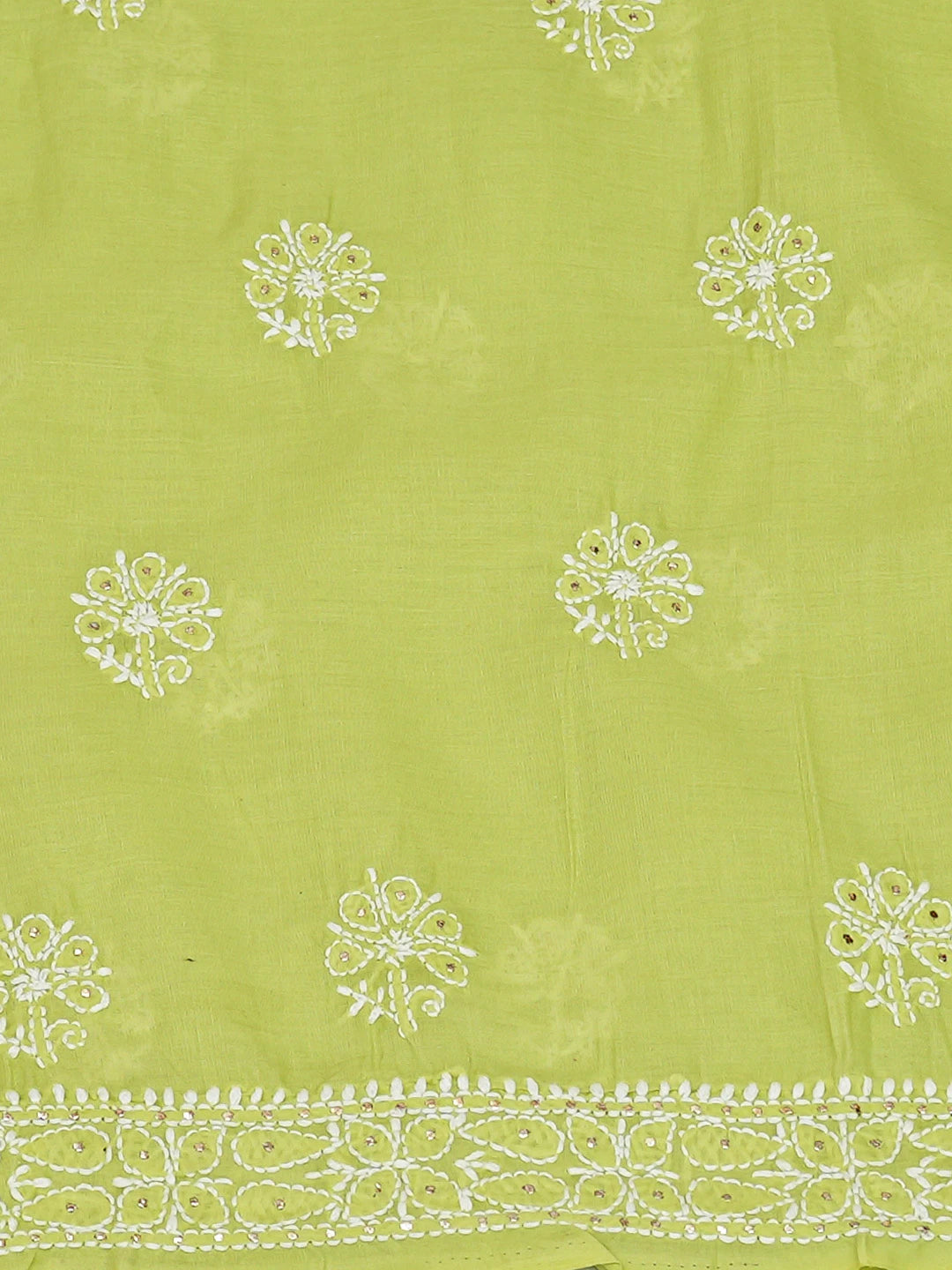 Ada Hand Embroidered Lime Green Cotton Lucknowi Chikankari Unstitched Suit Piece With Mukaish Work 01A657388