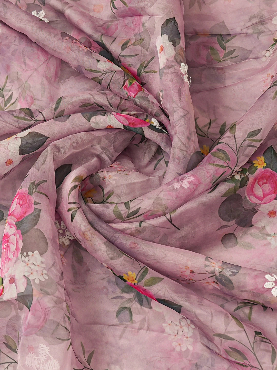 Ada Hand Embroidered Mauve Organza Floral Printed Lucknowi Chikankari Unstitched Kurta Dupatta Set 01A736654