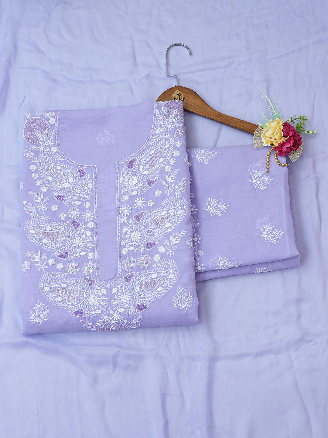 Ada Hand Embroidered Mauve Cotton Lucknowi Chikankari Unstitched Suit Piece With Cutdana Work 01A651854