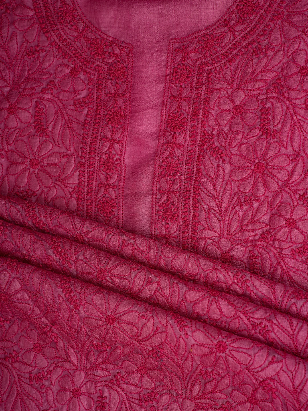 Ada Hand Embroidered Onion Pink Tussar Silk Lucknowi Chikankari Unstitched Suit Piece 01A604479