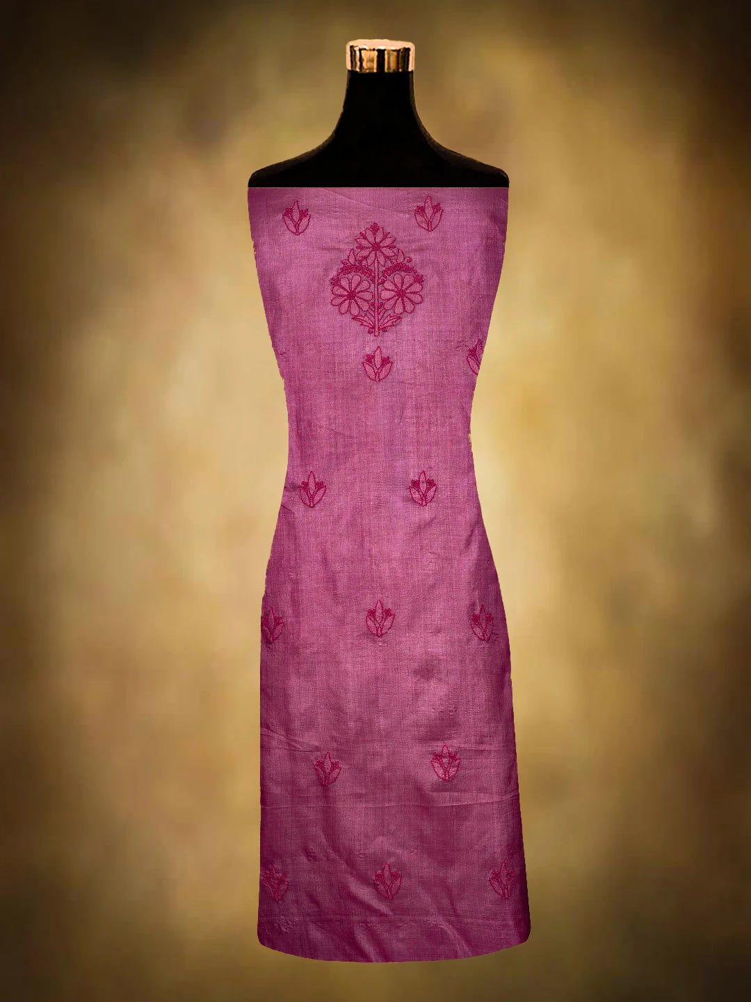 Ada Hand Embroidered Onion Pink Tussar Silk Lucknowi Chikankari Unstitched Suit Piece 01A604479