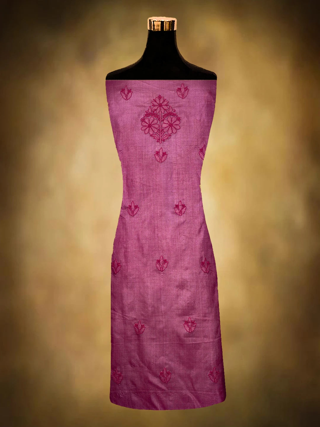 Ada Hand Embroidered Onion Pink Tussar Silk Lucknowi Chikankari Unstitched Suit Piece 01A604479