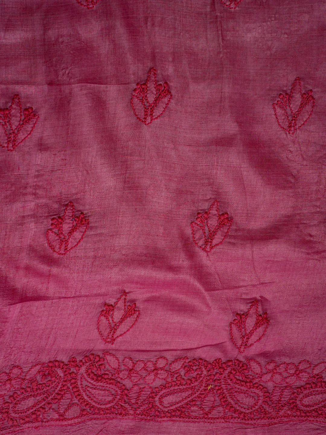 Ada Hand Embroidered Onion Pink Tussar Silk Lucknowi Chikankari Unstitched Suit Piece 01A604479