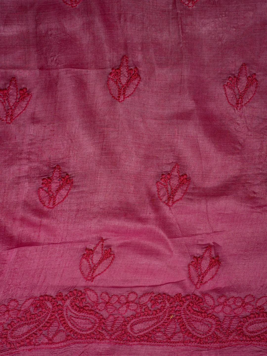 Ada Hand Embroidered Onion Pink Tussar Silk Lucknowi Chikankari Unstitched Suit Piece 01A604479