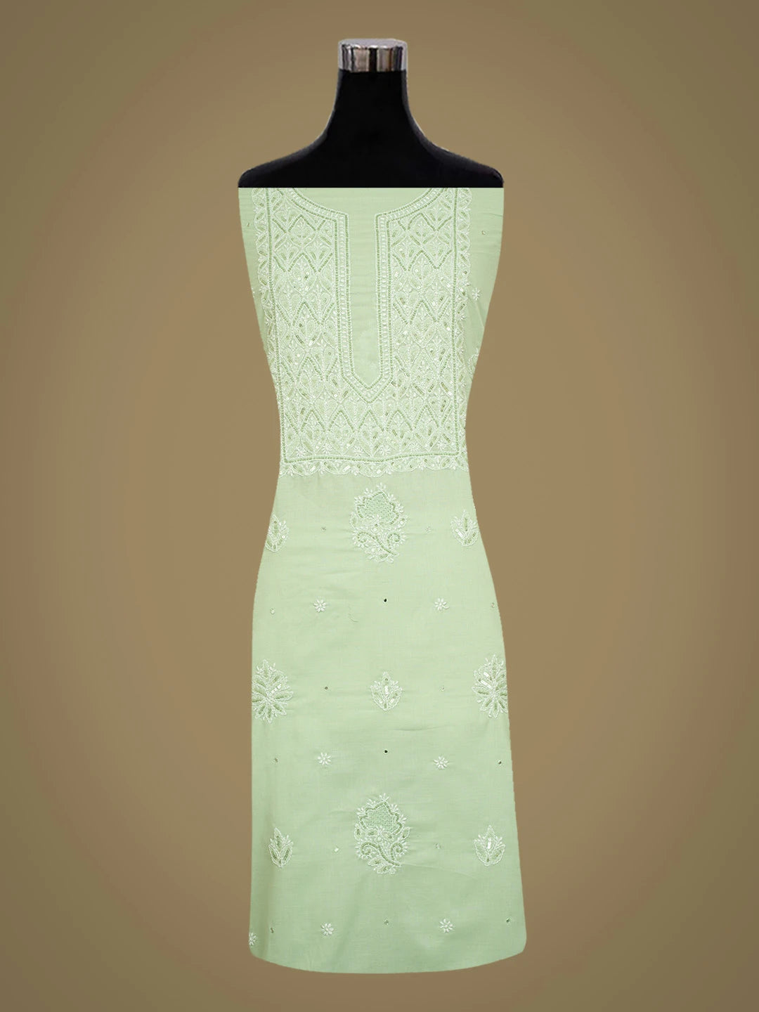Ada Hand Embroidered Pista Green Cotton Lucknowi Chikankari Unstitched Suit Piece With Cutdana Work 01A595391