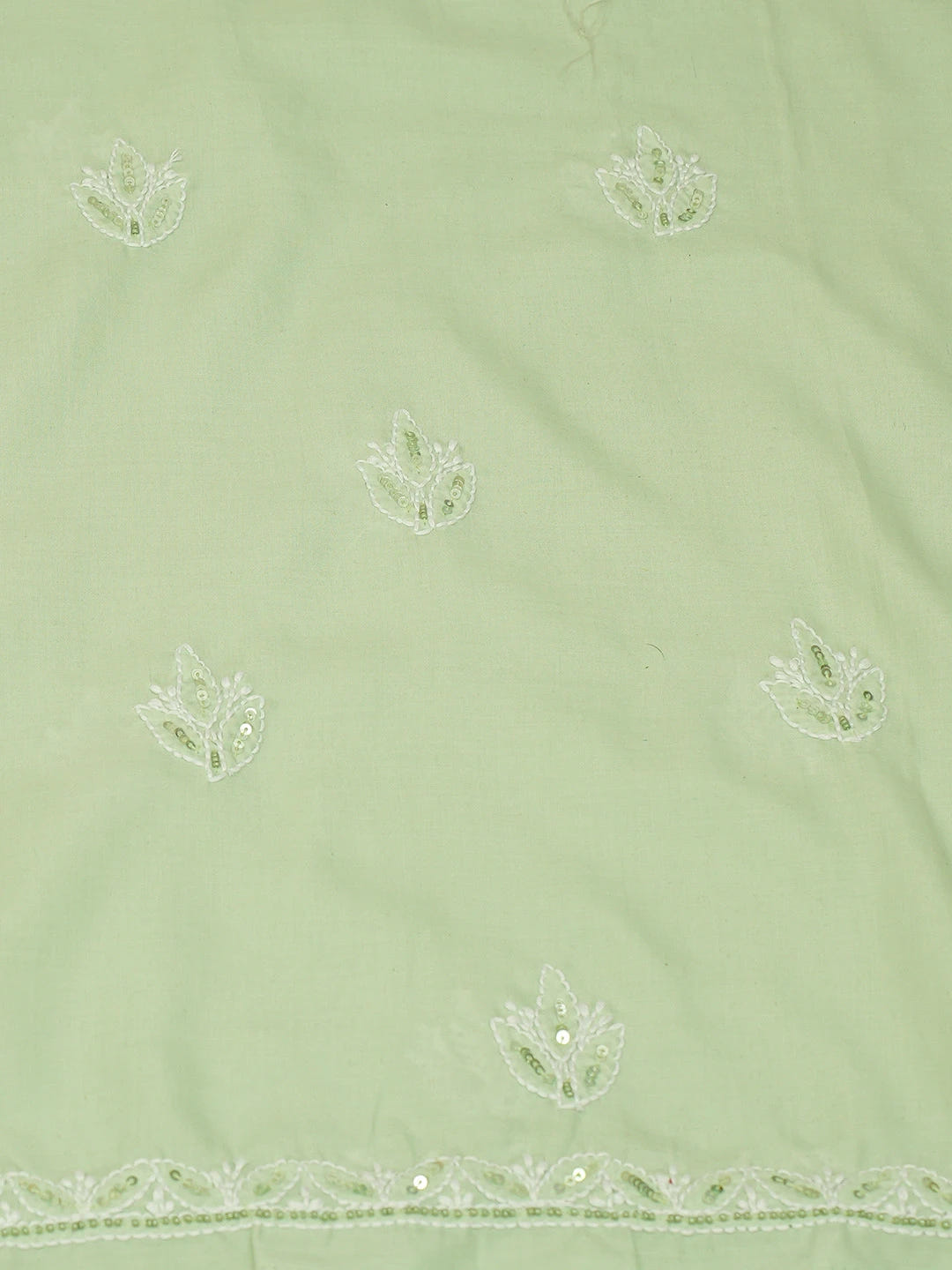 Ada Hand Embroidered Pista Green Cotton Lucknowi Chikankari Unstitched Suit Piece With Cutdana Work 01A595391
