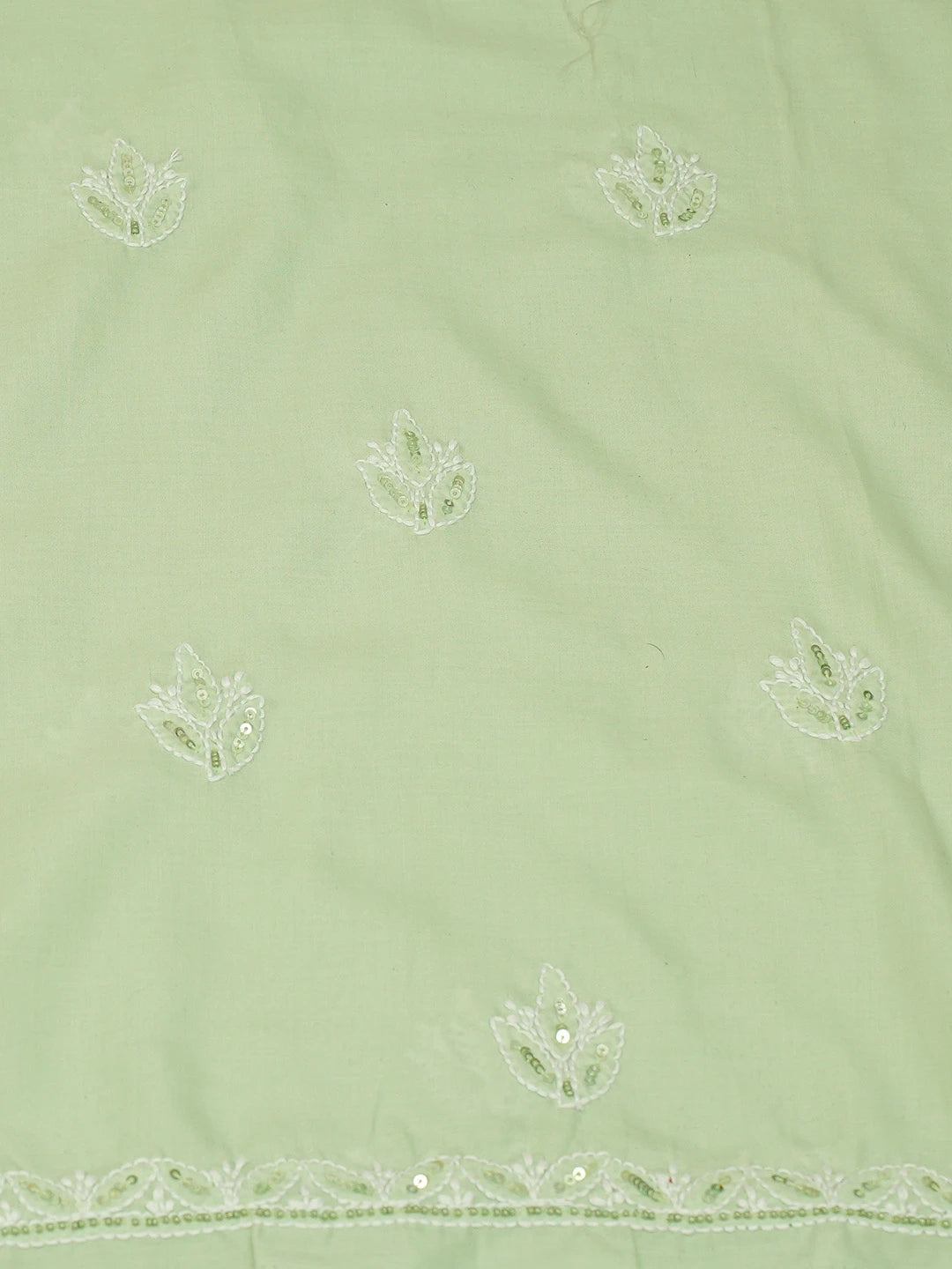 Ada Hand Embroidered Pista Green Cotton Lucknowi Chikankari Unstitched Suit Piece With Cutdana Work 01A595391