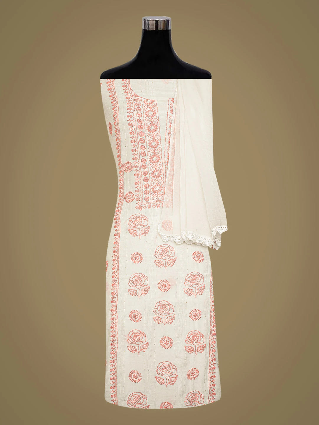Ada Hand Embroidered White Muslin Lucknowi Chikankari Unstitched Suit Piece With Cutdana Work 01A399948