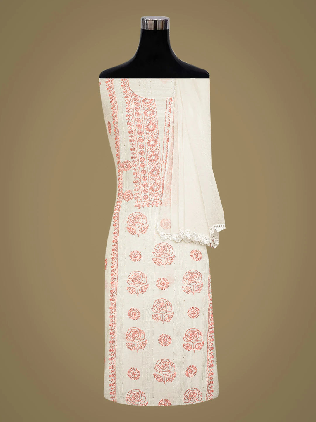 Ada Hand Embroidered White Muslin Lucknowi Chikankari Unstitched Suit Piece With Cutdana Work 01A399948