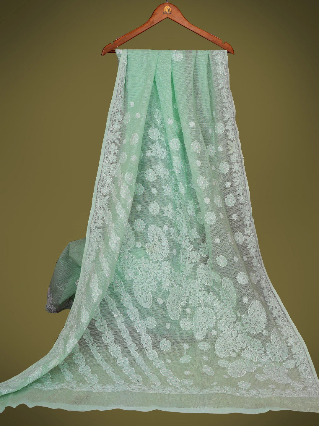 Ada Hand Embroidered Pale Sea Green Kota Lucknowi Chikankari Saree and Blouse 01A718197