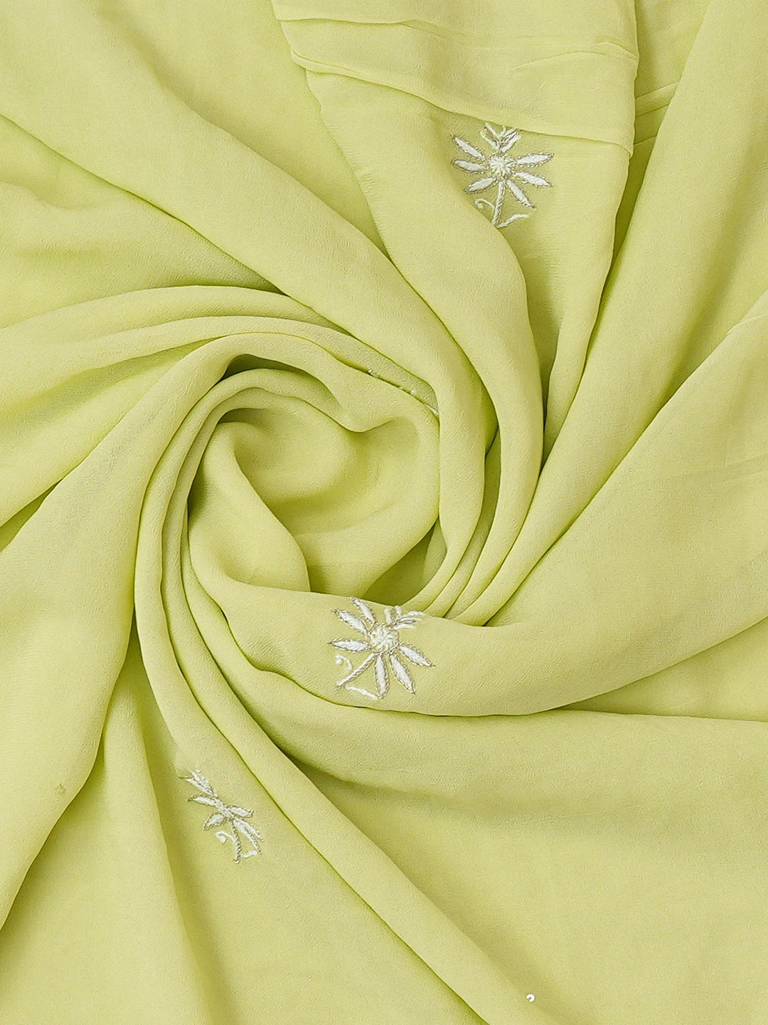 Ada Hand Embroidered Lime Green Viscose Georgette Lucknowi Chikankari Unstitched Kurta Dupatta Set With Sequinned Work 01A569101