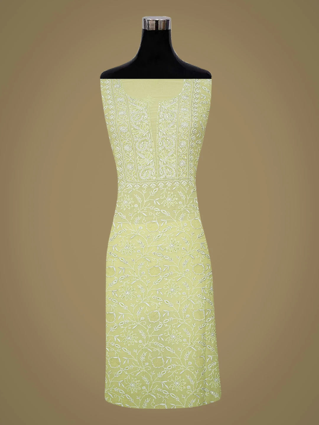 Ada Hand Embroidered Lime Green Viscose Georgette Lucknowi Chikankari Unstitched Kurta Dupatta Set With Sequinned Work 01A569101