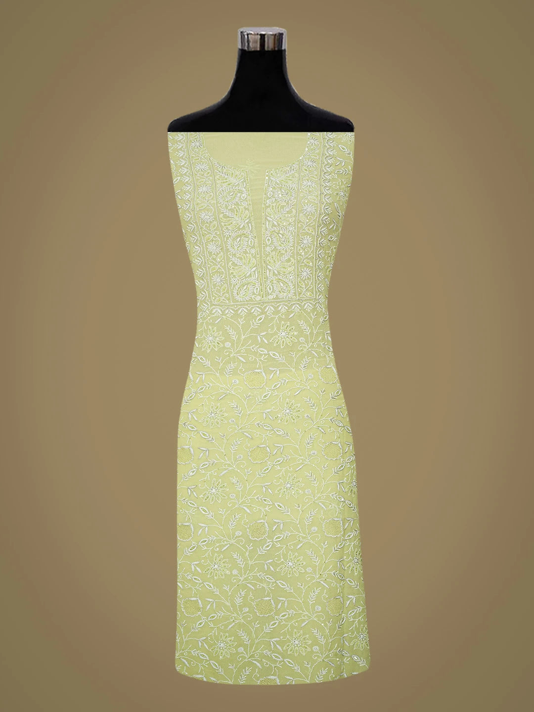 Ada Hand Embroidered Lime Green Viscose Georgette Lucknowi Chikankari Unstitched Kurta Dupatta Set With Sequinned Work 01A569101