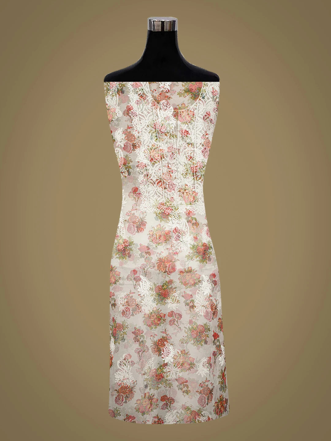 Ada Hand Embroidered White Organza Floral Printed Lucknowi Chikankari Unstitched Kurta Dupatta Set 01A687843