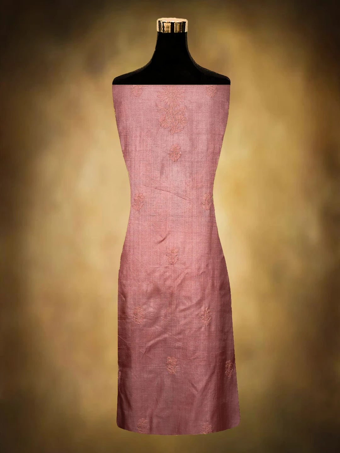Ada Hand Embroidered Peach Silk Lucknowi Chikankari Unstitched Kurta Dupatta Set 01A729194