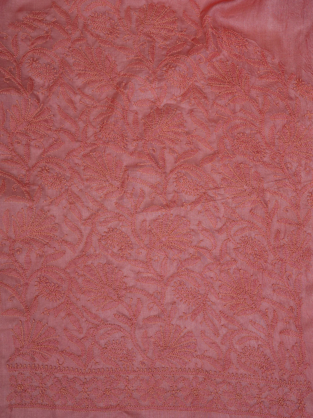 Ada Hand Embroidered Peach Silk Lucknowi Chikankari Unstitched Kurta Dupatta Set 01A729194