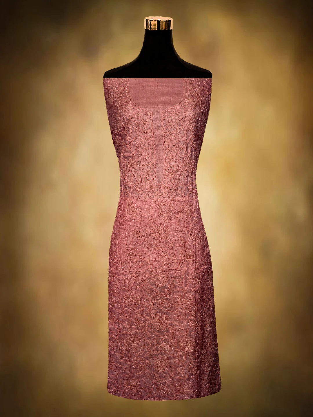 Ada Hand Embroidered Peach Silk Lucknowi Chikankari Unstitched Kurta Dupatta Set 01A729194
